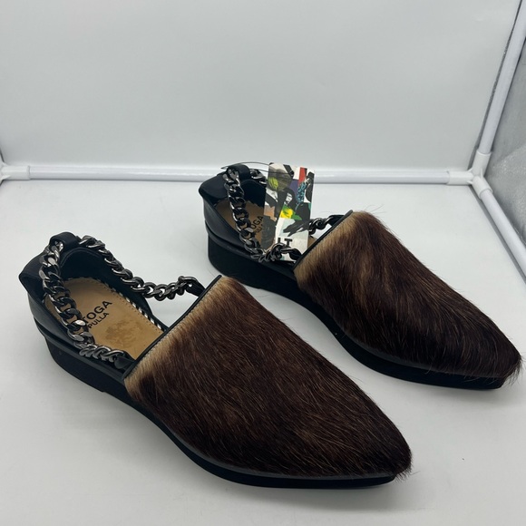 NWT TOGA PULLA Pony Hair Brown Cream Leather Chain Platform Loafer Flat Shoes 39 - Picture 6 of 17